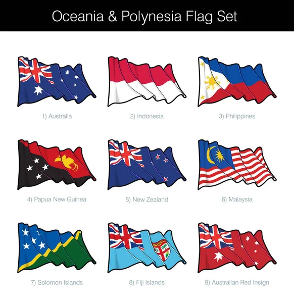 Oceania Polynesia Waving Flag Set Set Includes Flags Australia Indonesia — Stock Vector