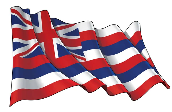 Ilustração Vetorial Uma Bandeira Ondulante Estado Havaí Todos Elementos Ordenadamente — Vetor de Stock