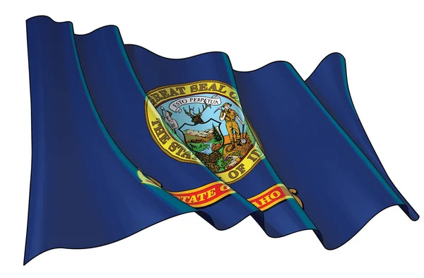 Ilustração Vetorial Uma Bandeira Ondulante Estado Idaho Todos Elementos Ordenadamente — Vetor de Stock