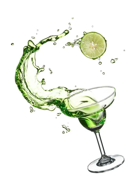 Glas Grüner Spritzender Cocktail Mit Limette — Stockfoto