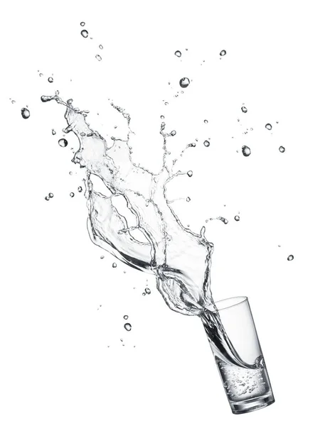 Vaso Agua Potable Salpicada Aislado Blanco — Foto de Stock