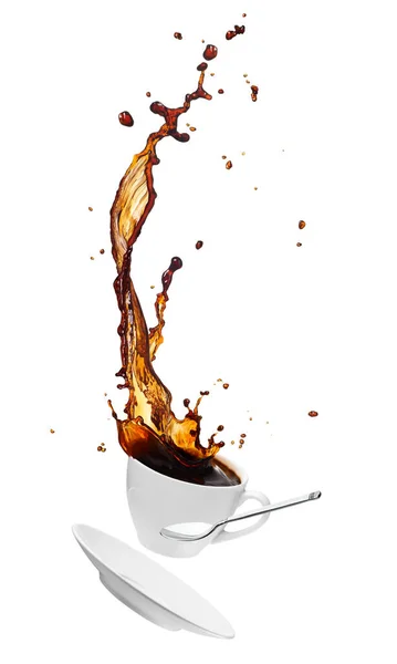 Kopp Spillande Svart Kaffe Med Stänk — Stockfoto