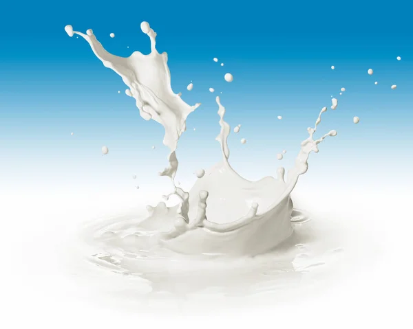 Melk Witte Vloeistof Spatten Tegen Een Blauwe Achtergrond — Stockfoto