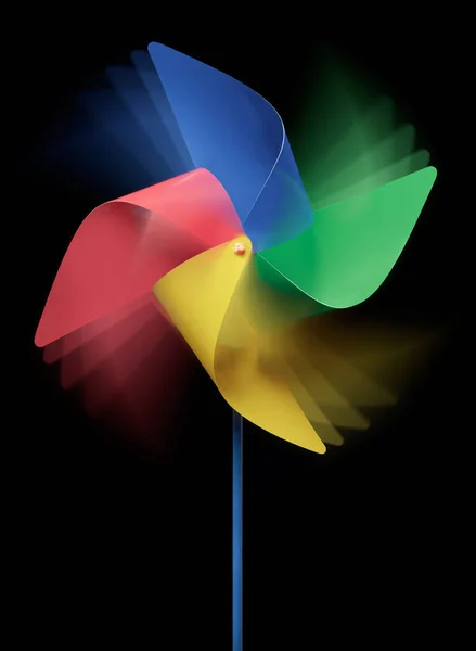Colorful Pinwheel Spinning Black Background Motion Blur — Stock Photo, Image