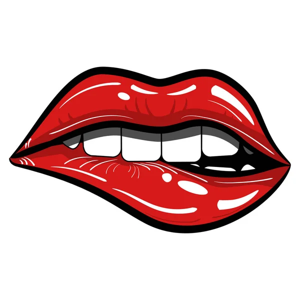 Red Lips Passionate Biting Isolated — Stock Vector