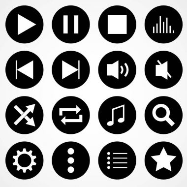 Müzik oyuncu siyah ve beyaz simgeler kümesi