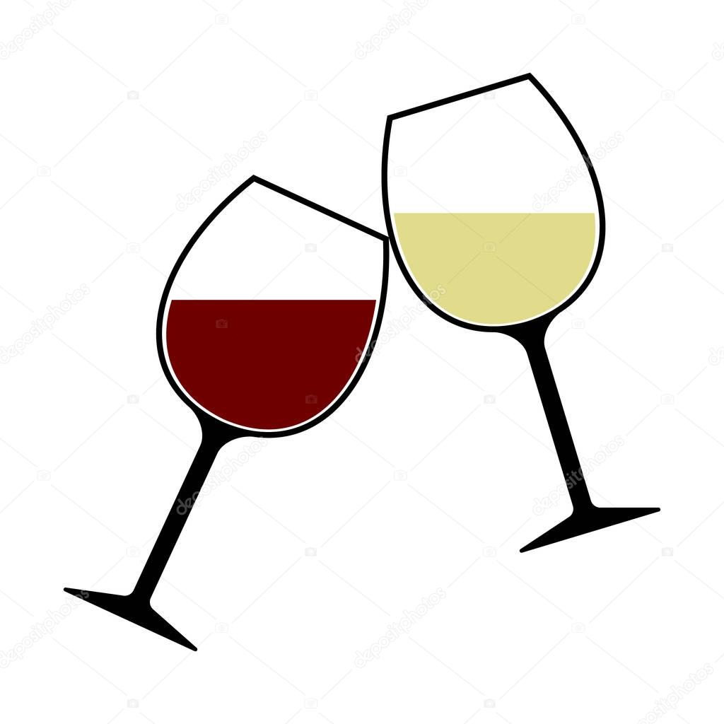Red and White Wine Glasses Clink Vector Isolated, Cheers
