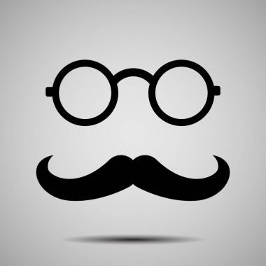 Yuvarlak gözlük ve Retro tarzı bıyık siluet izole