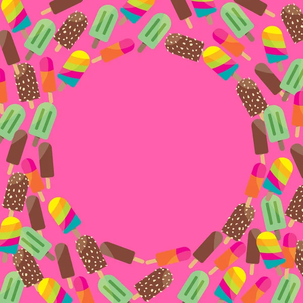 Colorful Ice Cream on Pink, Blank Circle to Write Something — Stock Photo, Image