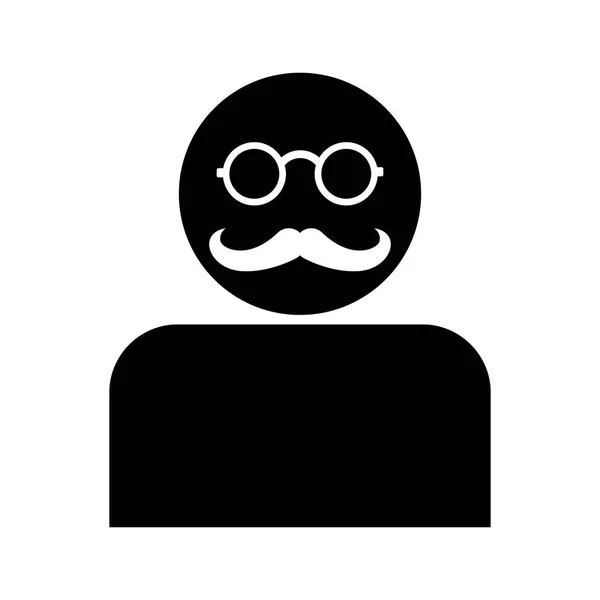 Homem com bigode e óculos silhueta - Avatar isolado — Vetor de Stock