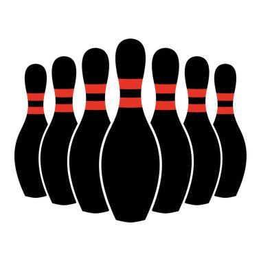 Bir satır vektör çizim yedi Bowling iğne izole - Strike!