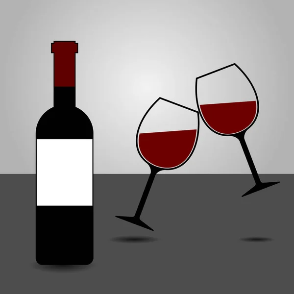Red Wine Bottle and Two Glasses Clinking Vector - Cheers! — Stock Vector