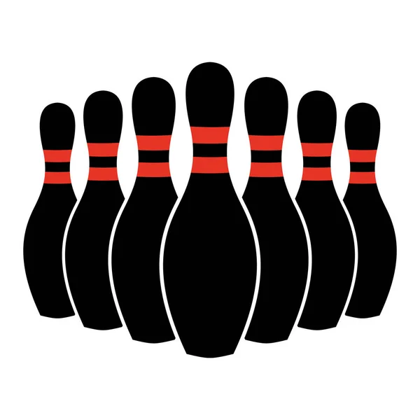 Zeven Bowling pinnen in een rij vectorillustratie geïsoleerd - Strike! — Stockvector