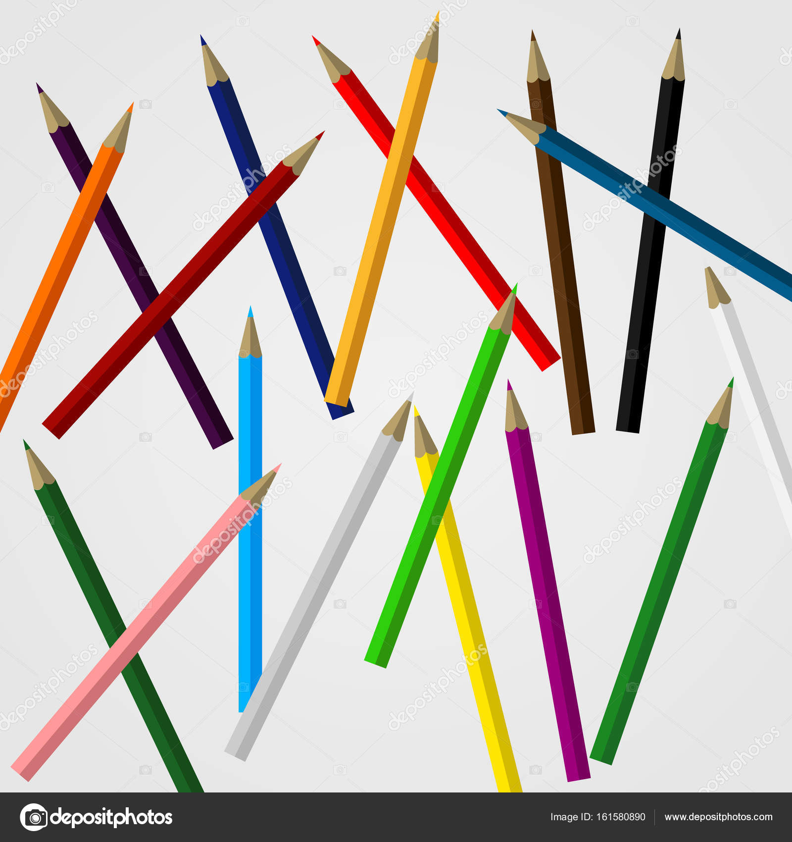 Insieme delle matite colorate disposte in modo casuale scuola ufficio disegno — Vettoriale