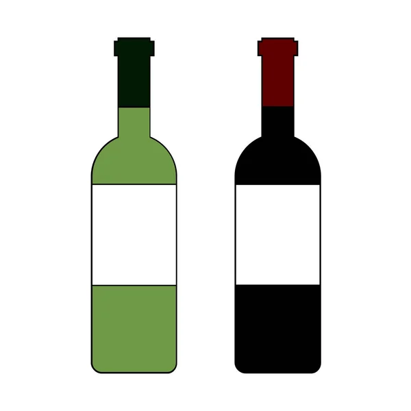 Botellas de vino tinto y blanco Icono aislado Vector — Vector de stock