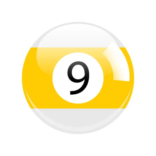 Lucido giallo nove piscina - biliardo palla icona vettoriale isolato — Vettoriale Stock