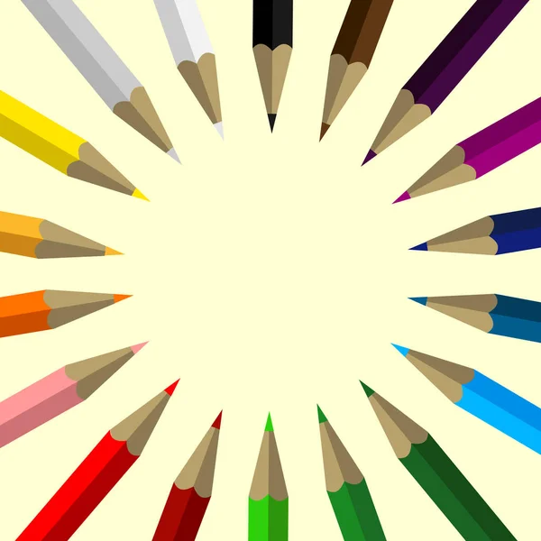Ensemble de crayons de couleur formant un cercle avec espace vide pour votre contenu - École — Image vectorielle