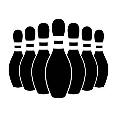 Yedi Bowling Pins için yapılan bir satır illüstrasyon izole - Strike!