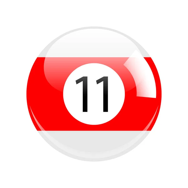 Błyszczący czerwony jedenaście basen - bilard piłkę ikona na białym tle — Zdjęcie stockowe