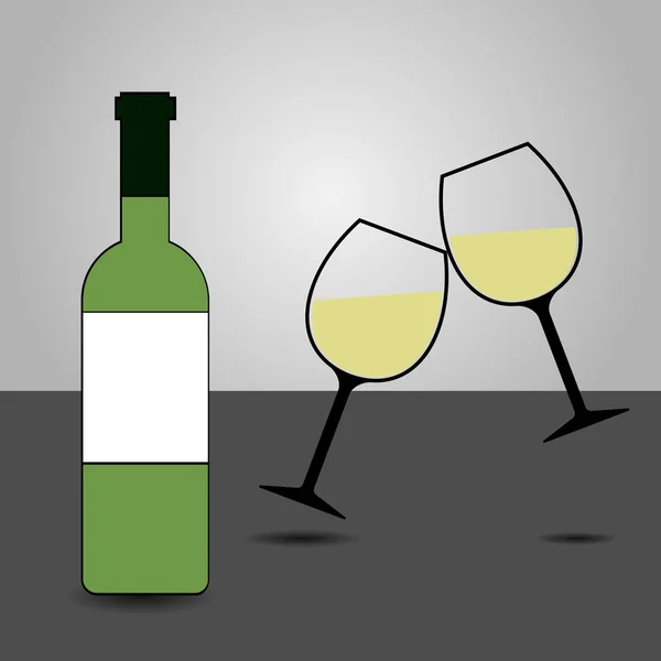 Garrafa de vinho branco e dois copos Clinking Cheers ! —  Vetores de Stock
