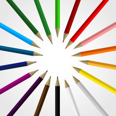 Renkli kalemler gevşek düzenlenmiş boş alan içeren kümesi içerik - okul için