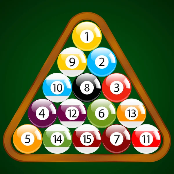 Biliardo - Piscina - Snooker Balls in un triangolo in legno Rack Vector — Vettoriale Stock