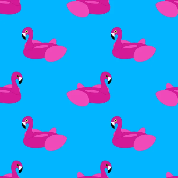 Rosa Flamingo Float modello senza soluzione di continuità su esotico blu — Vettoriale Stock