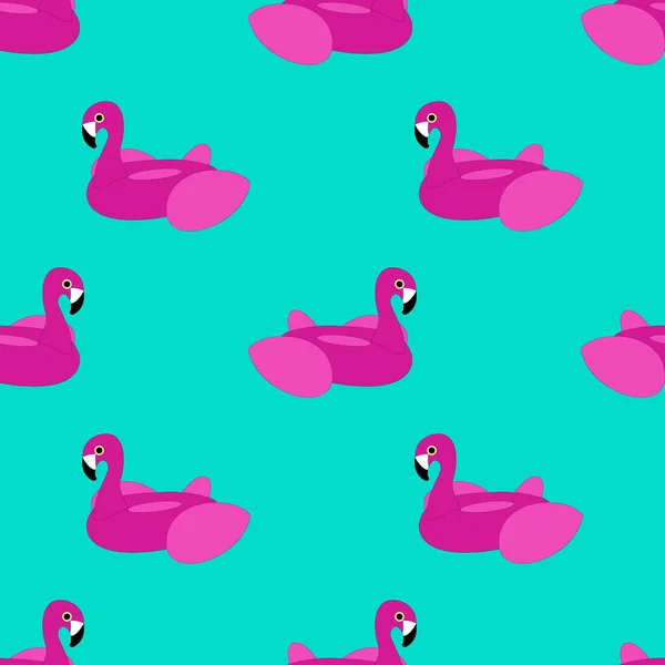 Rosa Flamingo Float modello senza soluzione di continuità sul turchese — Vettoriale Stock