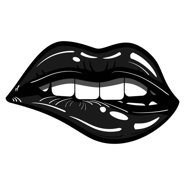 Sexy schwarze Lippen leidenschaftlich beißen isoliert - böse, Verführung — Stockfoto