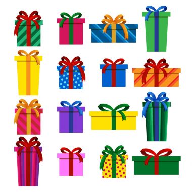 Fantezi renkli Noel hediye kutuları kümesi izole