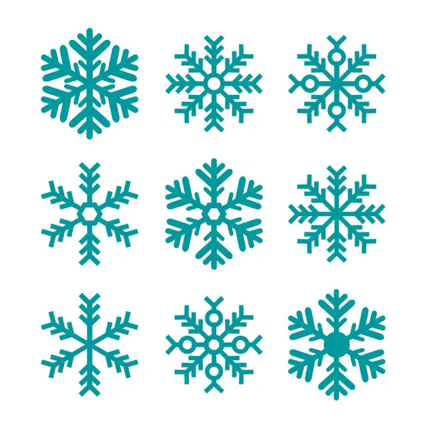 Conjunto de flocos de neve azul isolado Natal, Inverno, Frio — Vetor de Stock