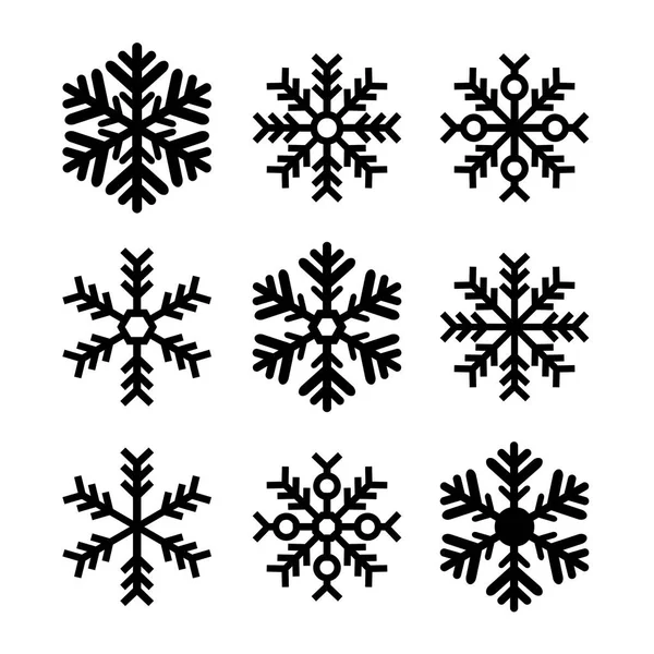 Set fiocchi di neve neri isolati - Natale, Inverno, Freddo — Vettoriale Stock