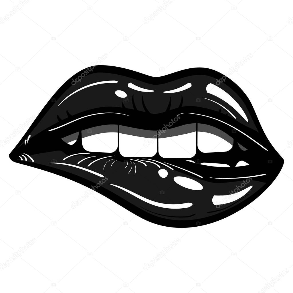 Sexy Black Lips Passionate Biting Isolated - Evil, Seduction