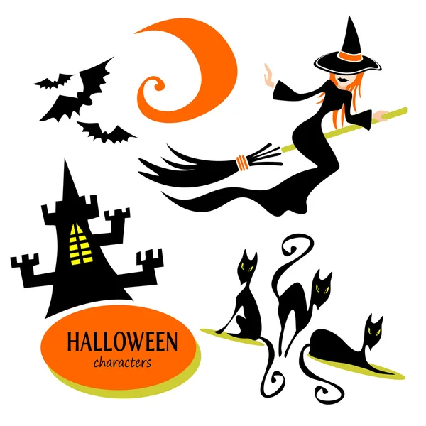 Halloween witch and castle — Διανυσματικό Αρχείο