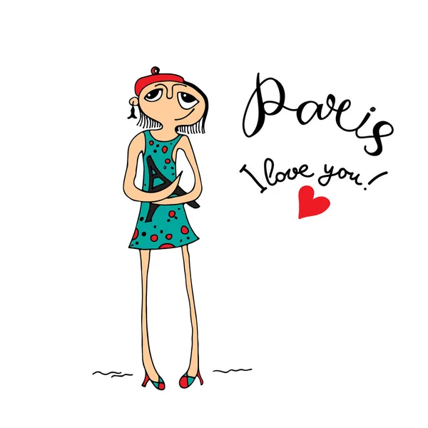 Chica amor paris — Vector de stock