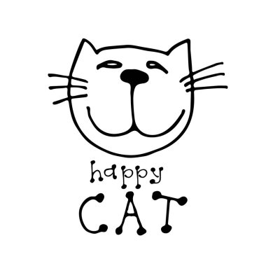 Sevimli kedi beyaz arka plan üzerinde izole doodle. Çocuk çizim stili. Tekstil baskı, eğlenceli tebrik kartları ve boyama çocuklar için tasarım öğeleri.