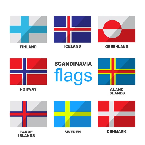 在白色背景上隔离的斯堪的纳维亚国旗集 格陵兰 奥兰群岛 法罗群岛 瑞典和丹麦国家标志 矢量平面设计收藏 — 图库矢量图片