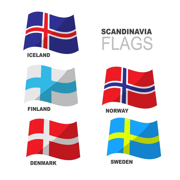 Set Banderas Escandinavas Aisladas Sobre Fondo Blanco Finlandia Islandia Noruega — Vector de stock