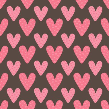 Siyah arka planda renkli örgü kalpler. Vektör çizimi. Kumaş, bayrak, duvar kağıdı ve hediye paketi için düz tasarım ögesi.