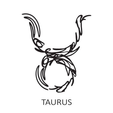 Burcu Boğa beyaz arka plan üzerinde izole. Zodyak takımyıldızı. Burç ve astrolojik tahmin için tasarım öğesi. Elle çizilmiş stil. Vektör çizimi.