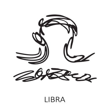 Burcu Terazi beyaz arka plan üzerinde izole. Zodyak takımyıldızı. Burç ve astrolojik tahmin için tasarım öğesi. Elle çizilmiş stil. Vektör çizimi.