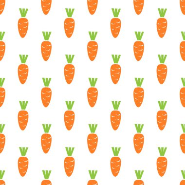 Havuçla kusursuz desen. Vektör çizimi. Kumaş, bayrak, duvar kağıdı ve hediye paketi için düz tasarım ögesi.