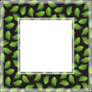 Yapraklarla soyut romantik sınır. Vektör çizimi. Fotoğraf çerçevesi, poster veya ev dekorasyonu için tasarım.