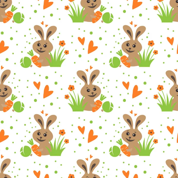 无缝图案与兔子和胡萝卜 复活节矢量图解 礼品包装的平面设计元件 — 图库矢量图片