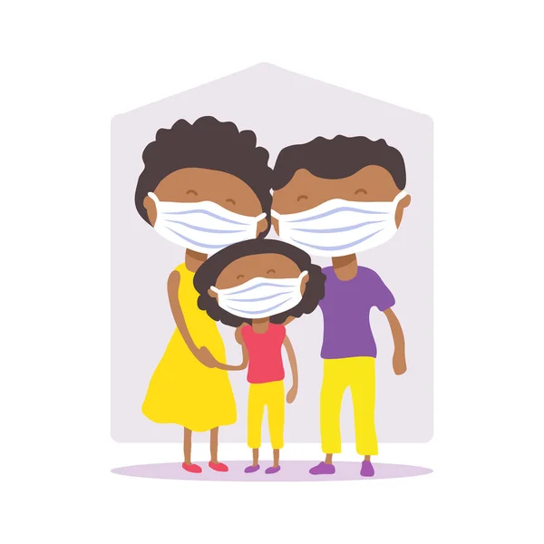 Afroamerikanische Familie Mit Gesichtsmasken Covid Konzeptionelle Vektorillustration Schutz Vor Coronavirus — Stockvektor
