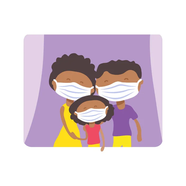 Afroamerikanische Familie Mit Gesichtsmasken Covid Konzeptionelle Vektorillustration Schutz Vor Coronavirus — Stockvektor