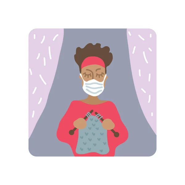 Afroamerikanerin Mit Mundschutz Covid Konzeptionelle Vektorillustration Schutz Vor Coronavirus Oder — Stockvektor