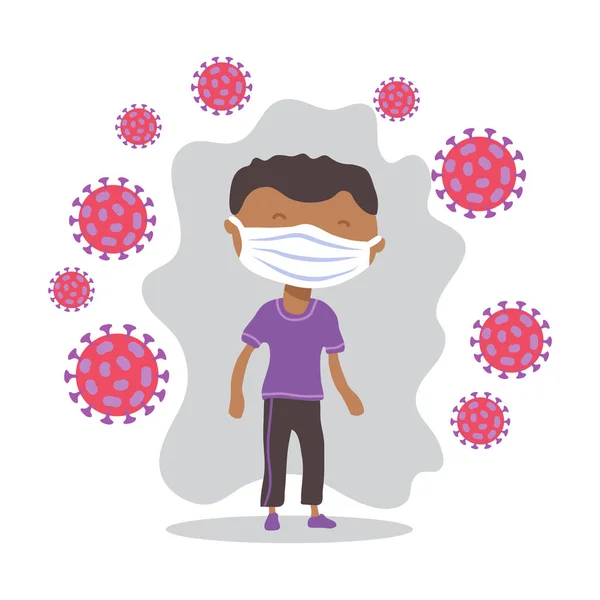 Afro Américain Masqué Covid Illustration Vectorielle Conceptuelle Protection Contre Coronavirus — Image vectorielle