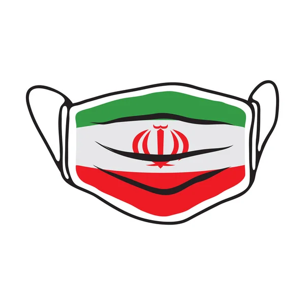 イランの旗で医療面のマスクを呼吸 Covid 19のコンセプトベクトルイラスト 2019年 ウイルス感染 感染性呼吸器系を防ぐ 平面設計 — ストックベクタ