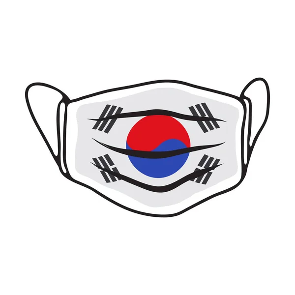 Respirando Mascarilla Médica Con Bandera Corea Del Sur Covid Ilustración — Vector de stock